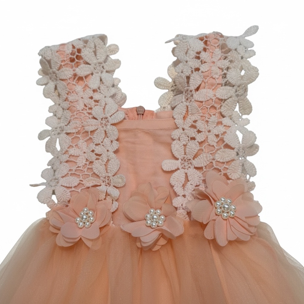 Peach Tulle Lace‎ Flower Girl Dress 2-3T Birthday Wedding Princess NWOT - Picture 2 of 6